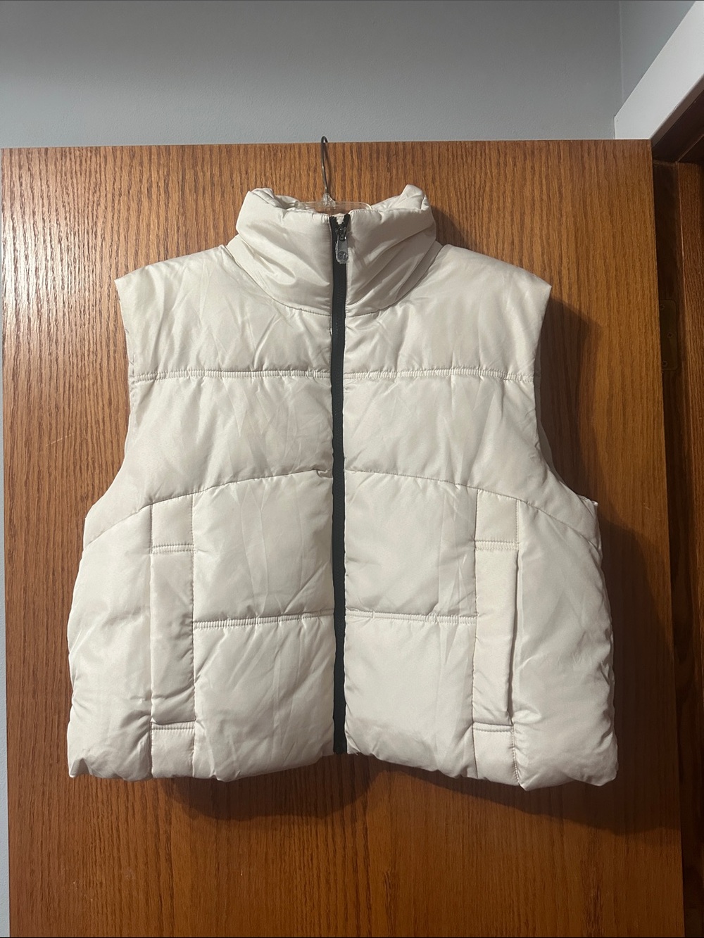 Vero Moda Cream Quilted Puffer Jacket with Black Trim